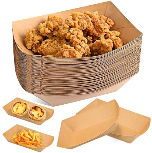 GOEDCH 100 Piezas Cuencos de Cartón: Bandejas de Cartón Kraft con Recubrimiento, Forma de Barco Cuenco Madera para Curry, Salchicha, Hot Dog, Ensalada, Papas Fritas, Sushi(18 x 12 x 4 cm)