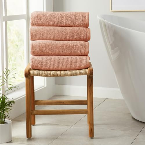Great Bay Home Pinke Badetücher, 100 % Baumwolle, 4er-Pack, 137 x 68 cm, Badetuch-Set – saugfähige, schnell trocknende, langlebige Handtücher für Badezimmer-Dekor – dreharm, zweilagige Fasern (Dusty