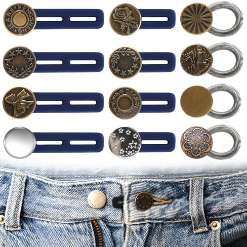 12 Stück Hosenbunderweiterung Knöpfe, Hosenknopf Verlängerung Elastisch Verstellbare, Knopfverlängerung für Jeans, Hosen, Kragen, Manschetten (Zufällige Muster)