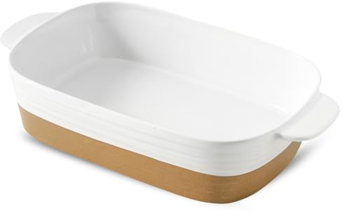Hasense Ceramic Baking Dish with Handle, Deep Lasagna Pan and Casserole Dishes for Oven, Baking Pan for Cooking, Casserole, Kitchen, 8.7 x 15.2 Farmhouse Style Serving Bakeware, White