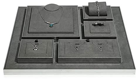 Smycken Organizer Stand Hållare for smyckebyst/halsband byst 6 delar grå kombinationsbyst set for att visa smycken halsband, armband, örhängen, hängen och ring Displayhållare för smycken
