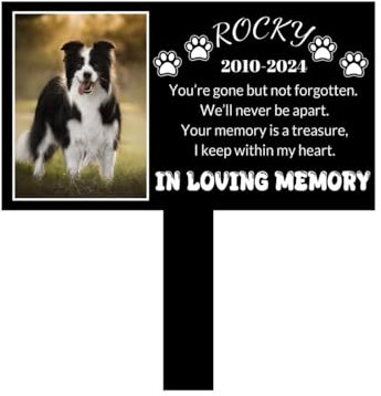 Custom Dog Cat Metal Memorial Grave Markers Sign Garden Stake Outdoor, Sympathy Cemetery Remembrance Gifts for Loss of Pet Burial Marker Tombstone Headstone with Picture Name Yard Plaques (Pet-Photo)