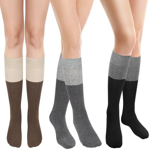 Kiiwah 3 Paia Calze Lunghe Donna, Morbido e Confortevole Calze Al Ginocchio Donna Caldo Calze Invernali Lunghe Elastico Calzini Alti Calzettoni Donna per Uso Quotidiano, Sport, Cosplay