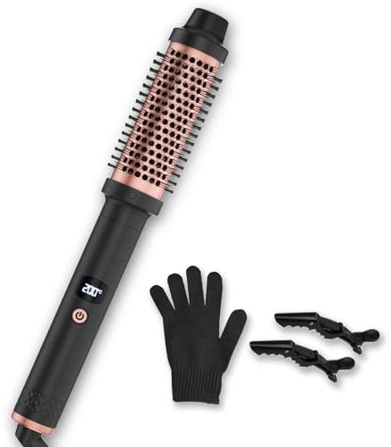 Qingning Spazzola Termica 38mm, Thermal Brush con Display Digitale LCD 120-200 ℃, Spazzola Arricciacapelli per Capelli Ricci, Spazzola Rotonda Spazzola Lisciante per Capelli Lunghi e Corti (Dorato)