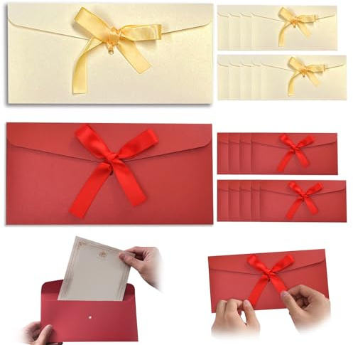 Schöne Briefumschläge Rote Umschläge mit Band Farbige Kraftpapier Umschläge mit Bändern Design für Geschenkkarten 20 Stück, 20 x 11 cm, Retro-Farbe, strapazierfähig.