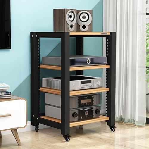 ASumPio Mehrstufiger Medienständer, Eckregal, Audio-/Videoständer, Stereo-Komponentenschrank, Verstellbarer Offener Rahmen, Holz-Lagerregale Für Das Wohnzimmer, Heimkino, Verstä,C-4-Tier