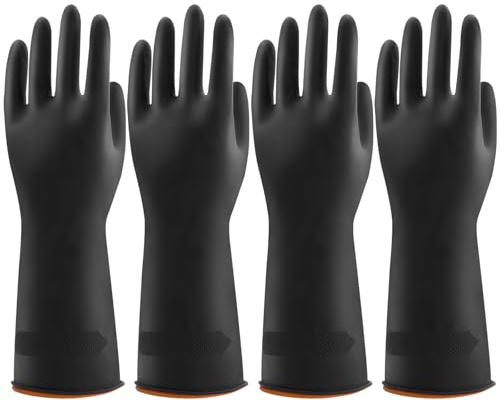 Bamllum 4 Pairs Black Rubber Dishwashing Gloves - Reusable Cleaning Gloves for Kitchen, Household, Anti-Slip, Flexible & Long-Lasting (Medium)