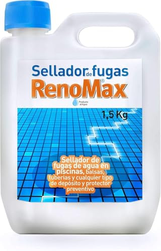 Renomax - Sellador Fugas Piscina, Balsas y Tuberías | Sellador Fugas Agua | Impermeabilizante Transparente, Reparación Rápida y Duradera | Fácil de Aplicar, Seguro y Eficaz | 1,5kg
