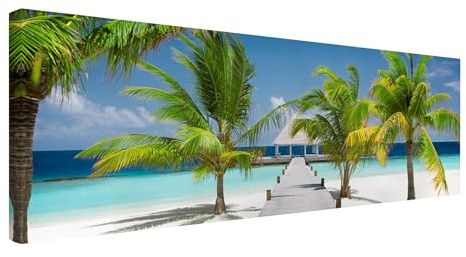 micasia Leinwandbild Strand Meer Natur Bild Leinwand Wanddeko - Made in Germany - Karibik Wandbild Modern blau Wohnzimmer Schlafzimmer Canvas 2921 (135x45cm)