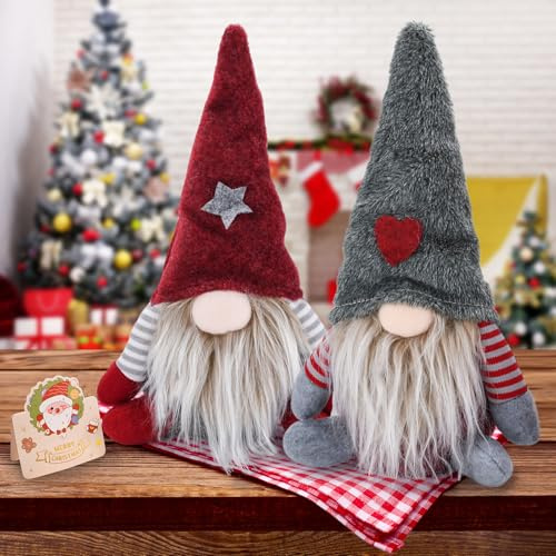 WUSUPU 2 Piezas Gnomo de Navidad,Decoraciones de Peluche de Gnomos Navideños,Gnomo de Navidad de Peluche,Muñeca de Santa Gnomos,Decoración Navidads para Interior,Oficina,Mesa Comedor,Repisa Chimenea