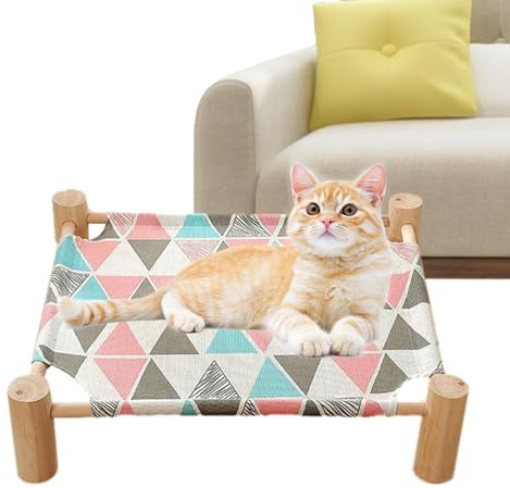 Erhöhtes Hundebett mit Kühlung, 53 x 48 cm, Holz, erhöhtes Hundebett, feuchtigkeitsbeständig, langlebig, tragbar, atmungsaktiv, waschbar, für Terrasse, Möbel, für Katzenbetten