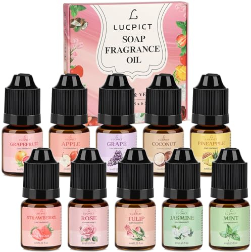 LUCPICT Seifenduftöl, Duftöl zur Seifenherstellung, Flüssiges Seifen Duftöl Set, Duftöle Set in Lebensmittelqualität für DIY Badebomben, Schleim, Kunst, Kerzen, Kosmetika (10 x 6 ml-Serie2)
