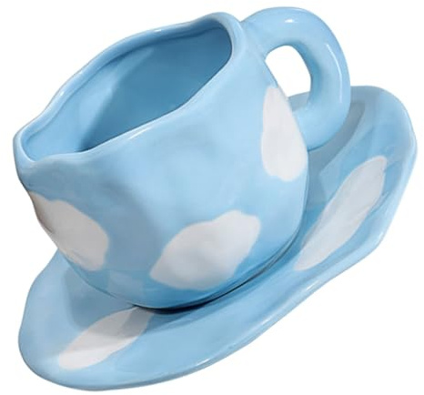 LIFKOME Tasse Vintage Céramique avec Motif Mug pour Café et Thé Tasse Originale avec Soucoupe pour Boissons Chaudes Maison ou