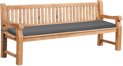 CLP Gartenbank wetterfest Jackson mit Sitzkissen Teakholz Bank mit Rückenlehne 2 bis 3 Sitzer robust und pflegeleicht Holzbank für Terrasse, Farbe:dunkelgrau, Größe:206x48x8 cm