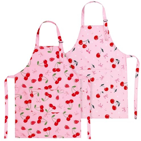 Livdouyu 2 Pack Kochschürze Kinder, Kinderschürze Schürze Rosa Obst Grillschürze Mädchen Malkittel Kinder Beim Kochen Malen Grillen