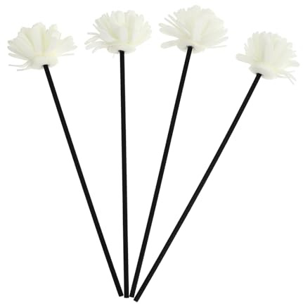 Difusor de Flores Simuladas 4 Piezas de Ratán PE Blanco | Varillas para Aceites Esenciales y Fragancias, Volatilidad Intensa sin Llama, Baño y Sala