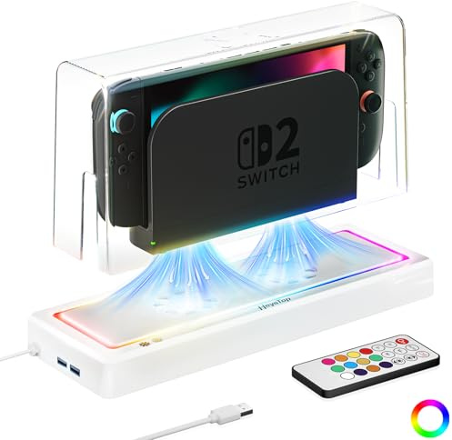 HEYSTOP Copertura Antipolvere Switch 2 per Nintendo Switch 2 Dock di Raffreddamento con più luci RGB per Nintendo Switch 2 Accessori, Ventola di raffreddamento Switch 2, Antipolvere e Antigraffio