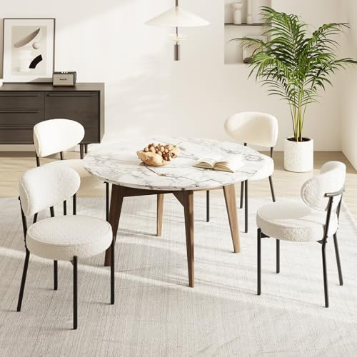 COLAMY Esszimmerstühle 4er Set mit 10 cm Sitzpolster – Moderne Polsterstühle aus kuscheligem Teddy-Stoff, mit robustem Metallgestell – Für Küche & Wohnbereich, Weiß