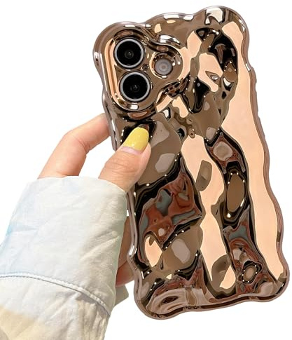 XIZYO Einfarbig Wellenform Hülle für iPhone 17, Gold | Niedliche Lockige Wellig, Ästhetisch Luxus Mädchen Design, Vollständiger Kameraschutz, Weiche TPU Silikon,Stoßfest Anti-Gelb