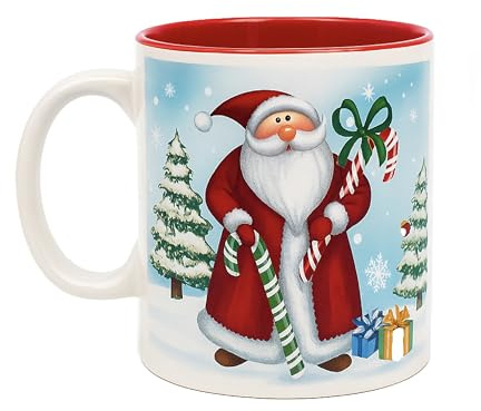 Gesar - Taza navideña grande y colorida - Taza para desayuno, leche y chocolate - Tazas de Navidad familiares y niños, tazas navideñas económicas y especiales. (grande, Papá Noel)