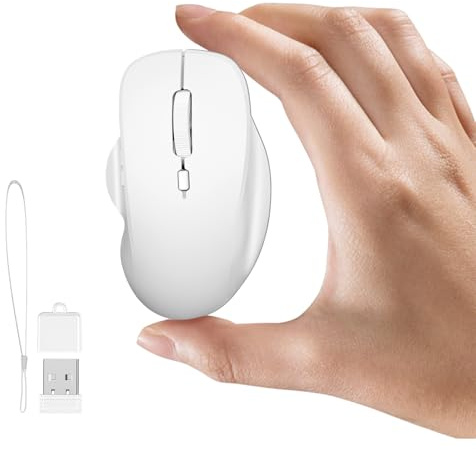 Uiosmuph Mini Souris sans Fil Bluetooth, Silencieuse Rechargeable, Blanc | Tri-Mode BT5.1/5.0 & 2.4G, 800-1200-1600DPI,Petits voyages Portable, récepteur USB Nano, adaptateur USB-C, Recharge via USB-C