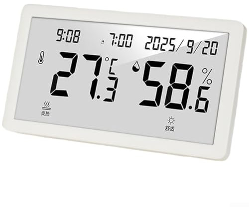 Gdfnmogo Thermomètre Hygromètre Numérique Intérieur avec Grand Écran LCD Indicateur de Confort Horloge Alarme Mural ou Bureau Blanc