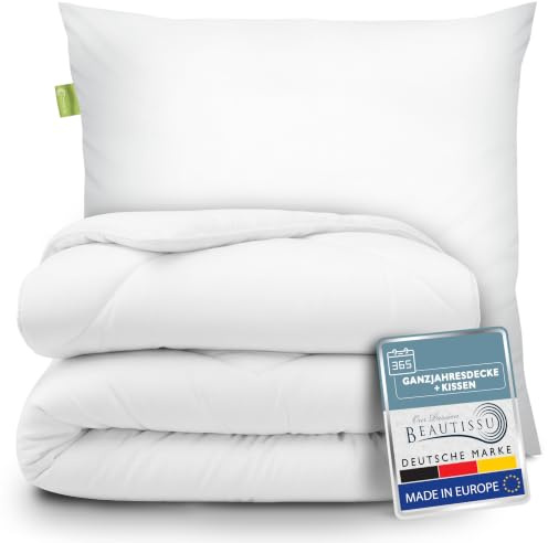 Beautissu Bettdecke und Kissen Set Allergiker Ganzjahresdecke Steppdecke | 155x220 Kopfkissen 80x80 Bettzeug Decke Bett Schlafdecke MD NK Bettdecken Bettwaren BeauNuit MD & NK