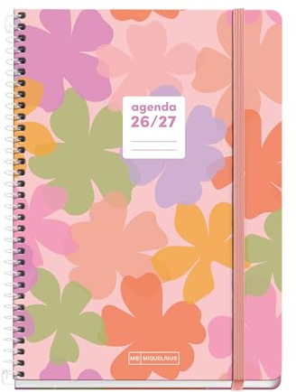 Miquelrius Summery Agenda scolaire 2026/2027 1 jour par page A5+ | 10 mois, 15,5 x 21,5 cm, carton doublé, spirale métallique, poche intérieure, autocollants, règle marque-page, espagnol-EN