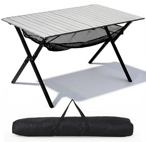 HAUSPROFI Table de camping pliable 120 x 70 x 70 cm pour 4 à 6 personnes, en aluminium, charge maximale : 100 kg, table pliante avec sac de transport, table d'extérieur portable pour camping