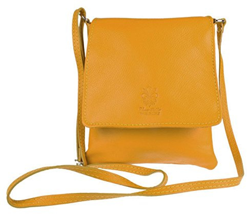 Girly Handbags Sac bandoulière en cuir véritable Vera Pelle pour femme Sac messager Holiday Jaune