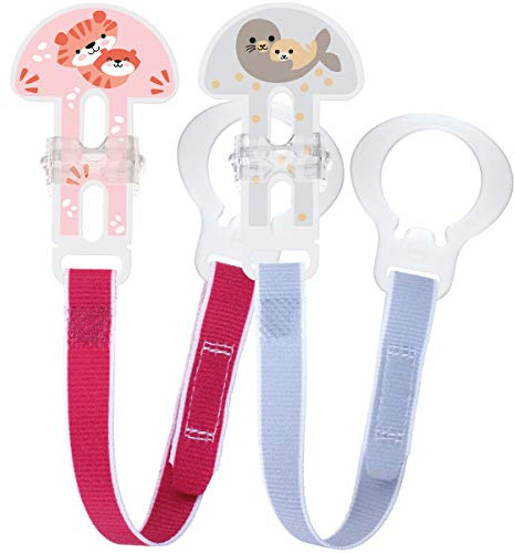 MAM Soother Clips, 2-pack, babysöparkedja, passar alla MAM Loothers, nödvändigheter för nyfödda (lugnar ingår inte)