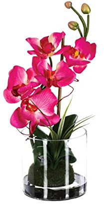 Atmosphera - Arreglo de orquídeas Artificiales - jarrón de Cristal - H37 cm - Rosado