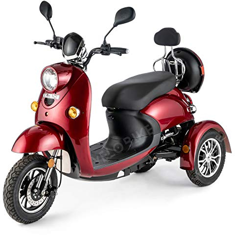 Veleco ® ZT 63 Classic 3-Wheel Mobility Vehicle with High Capacity Battery (45-60 Km), Full Suspension, Led Lighting and Extra Mobility Device Rain Cover (RED)