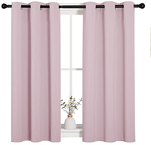 NICETOWN Room Darkening Curtain Panels for Girls Room, Nursery Essential Thermal Insulated Grommet Drapes for Small Window (Baby Pink, 2 PCs, 34 x 45 inch)
