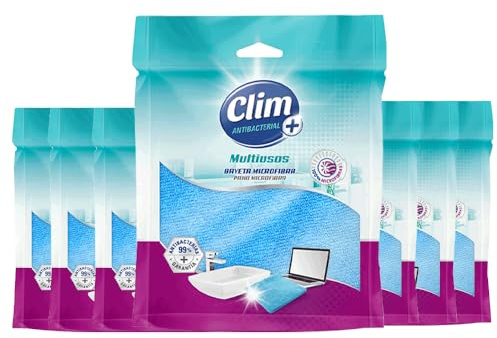 Clim Antibacterial. 8 Bayetas Multiusos 100% Microfibra con Tratamiento antibacterias y limón.