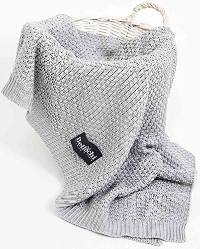 Bellochi Babydecke für Mädchen und Junge - 100% Bambus - Kuscheldecke Kinder Erstlingsdecke Strickdecke - für den Sommer - Superweich Atmungsaktiv - 100x80 cm - Grau (Stella)