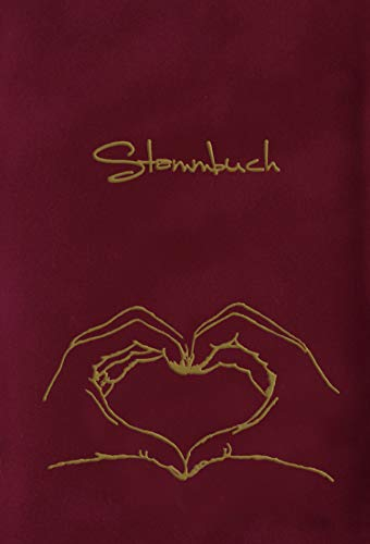 Stammbuch Herz mit Hand, Bordeaux, Velours, Goldprägung, Stammbuchformat
