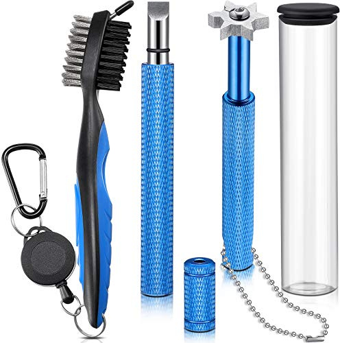 3 Stück Golfschläger-Rillenschärfer einziehbare Golfbürste und 6-Köpfen-Rillenschärfer zum Nachfräsen und Reinigern für alle Golfeisen, Sand, Lob, Lücken, Approach Wedges, Utility Clubs (blau)