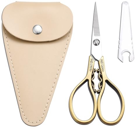 HITOPTY Kleine Präzisions-Detailschere, 10,9 cm, scharfe spitze Spitze, Vintage-Stickschere mit Scheide für Handwerk, Nähen, Kreuzstich, Kunstwerke, Fadenschneiden