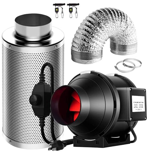 SunStream Ventilation Kit 4 Inch 190 CFM Inline Fan with Speed Controller, 4 Inch Carbon Filter and 25 Feet of Ducting for Grow Tent with 1/8'' heavy duty rope