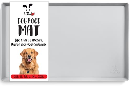 DogBuddy Hundefutterunterlage, wasserdichte Napfunterlage für Futter und Wasser, rutschfeste Silikon-Fressunterlage mit hohen Rändern für Hundenäpfe, Welpenzubehör (XL: 71 x 45,7 cm, hellgrau (Mist)