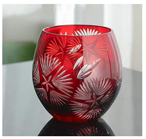 QINGGANGLING999 Vasos de Agua 10 oz (Aproximadamente 320 ml) Vidrio de Roca Grabado a Mano Adecuado para Escocia, Ron, Ginebra, coñac, Vintage Cocktails Vidrio Vasos Cristal (Color : Red)