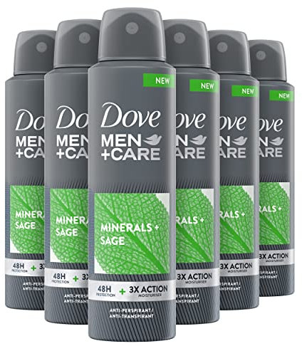 Dove Men+Care Deodorante Spray Talc Feel, con 1/4 di Crema Idratante, Deodorante Uomo Antitraspirante Senza Alcol, Aiuta a Ridurre le Irritazioni, Fino a 48 Ore di Protezione, 6 pezzi da 150 ml