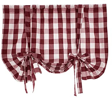 A.Monamour Gardine Scheibengardinen Blickdichter Baumwoll Leinen Rot Kariert Gingham Raffrollo Roman Vorhang Ballonvorhang Kurzgardinen Küchengardine Küche Vorhang Fenster Kurz Stores Bistrogardine