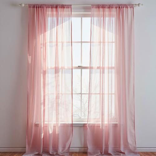 WedDecor Light Filtering Rose Gold Sheer Curtains 90 x 56 – 2 Panel Voile Drapes with Rod Pole Pocket for Windows, Doors, Living Room, Bedroom, Patio, Kitchen, Hotel, and Café Use