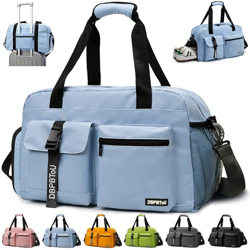 DBPBToU Bolsa Deporte Mujer Hombre con Compartimento para Zapatos de Ventilación, Bolsa Fitness con Compartimento para Ropa Mojada, Bolsa de Viaje Mujer (Azul)