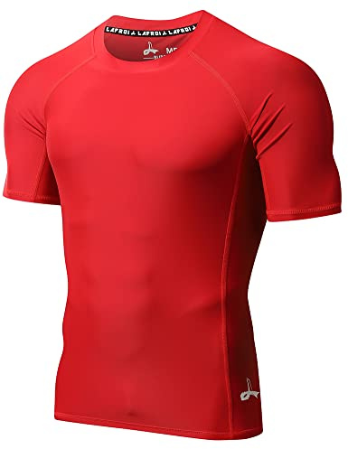 LAFROI Camiseta de Manga Corta para Hombre UPF 50+ Baselayer Skins de compresión CLY02D Sym Red XXXL