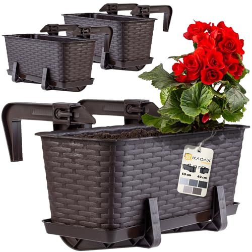 KADAX Blomlåda 40 cm, set om 3, balkonglåda – plastplanteringslåda för balkong och trädgård, brun, väderbeständig och stabil, perfekt för blommor och örter