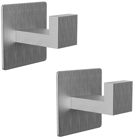 YUET Handtuchhaken Selbstklebend Ohne Bohren für Kleidung 2 Stück Türhaken Haken Klebehaken SUS 304 Edelstahl Rostfrei Wandhaken für Küche Bad Schlafzimmer Hotel Garage (Silber Gebürstet)