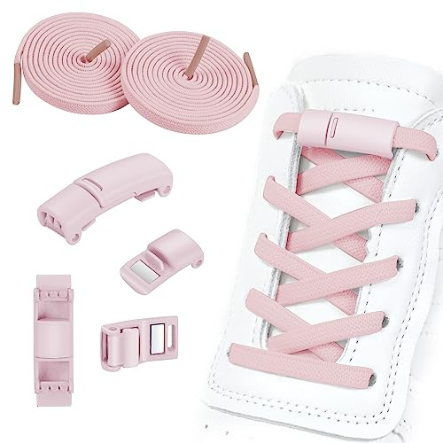 OSDUE Cordones Elásticos Sin Atar, 2 Pares Ajustables Cordones Elásticos Sin Nudo Sin Nudos con 4 Hebilla Metal Elásticos Cordones Sin Atar para Zapatillas, Botas y Zapatos Para Niños y Adultos